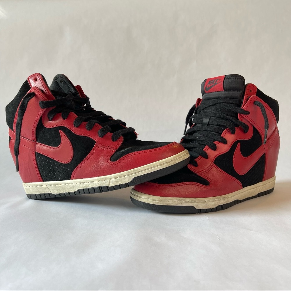 Nike Dunk Sky HI High Womens Black Red Jordan 1 Bred Wedge 528899-016 US 9